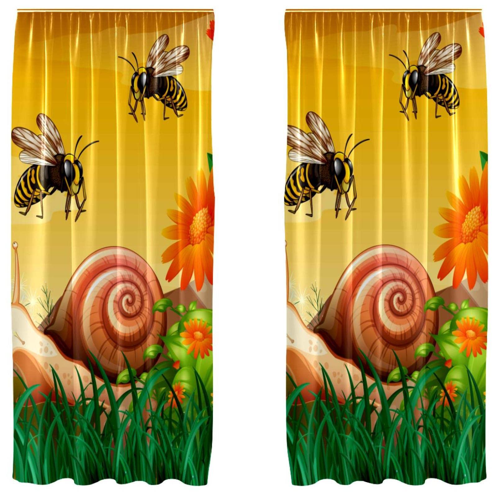 Paneles decorativos ligeros Nature Bees: juego de 2 cortinas 55 x 84 pulgadas para barra