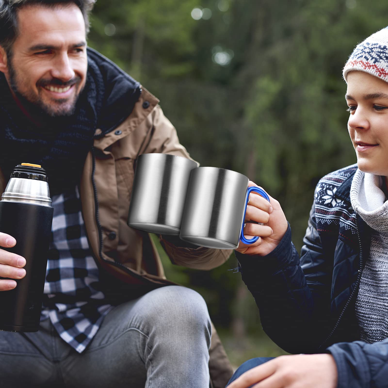 6 Stück isolierte Edelstahl Camping Kaffeebecher Tragbare Wandern und Rucksackreisen Camping Becher mit Griff für Outdoor Sport Reisen Wandern Küche 3 Stile