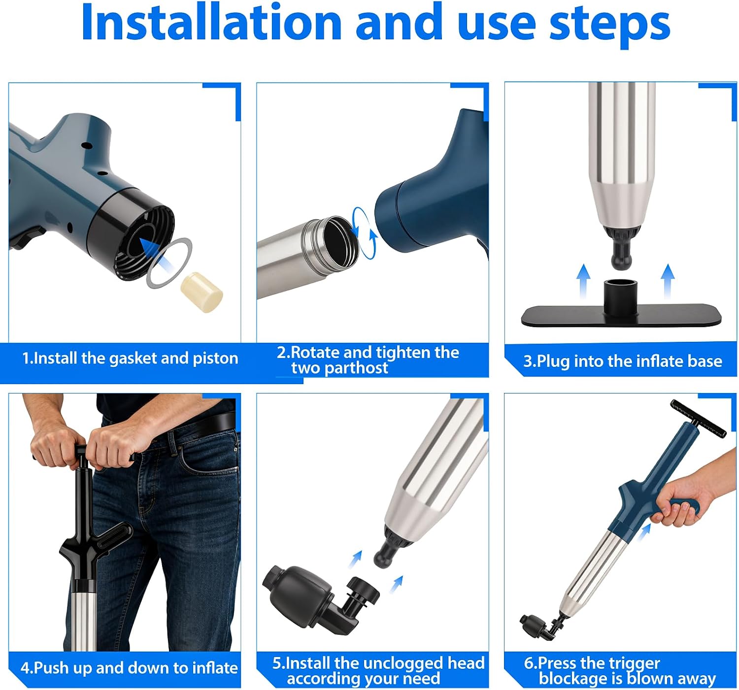 Toilet Plunge Blaster, High-Pressure Air Drain Blaster, Multi-Drain Unclogger for Toilets, Bathroom Floors, Sinks, and Plumbing Clogs