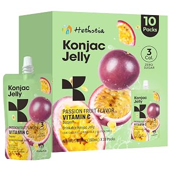 Hethstia Konjac Jelly Passion Fruit, 10 Pouches Sweet Fruit Drinkable Jello | 3 Calories, Sugar Free, Vitamin C, Keto, Vegan, Gluten-Free, On-the-Go Light Snacks, Healthy Food Gift