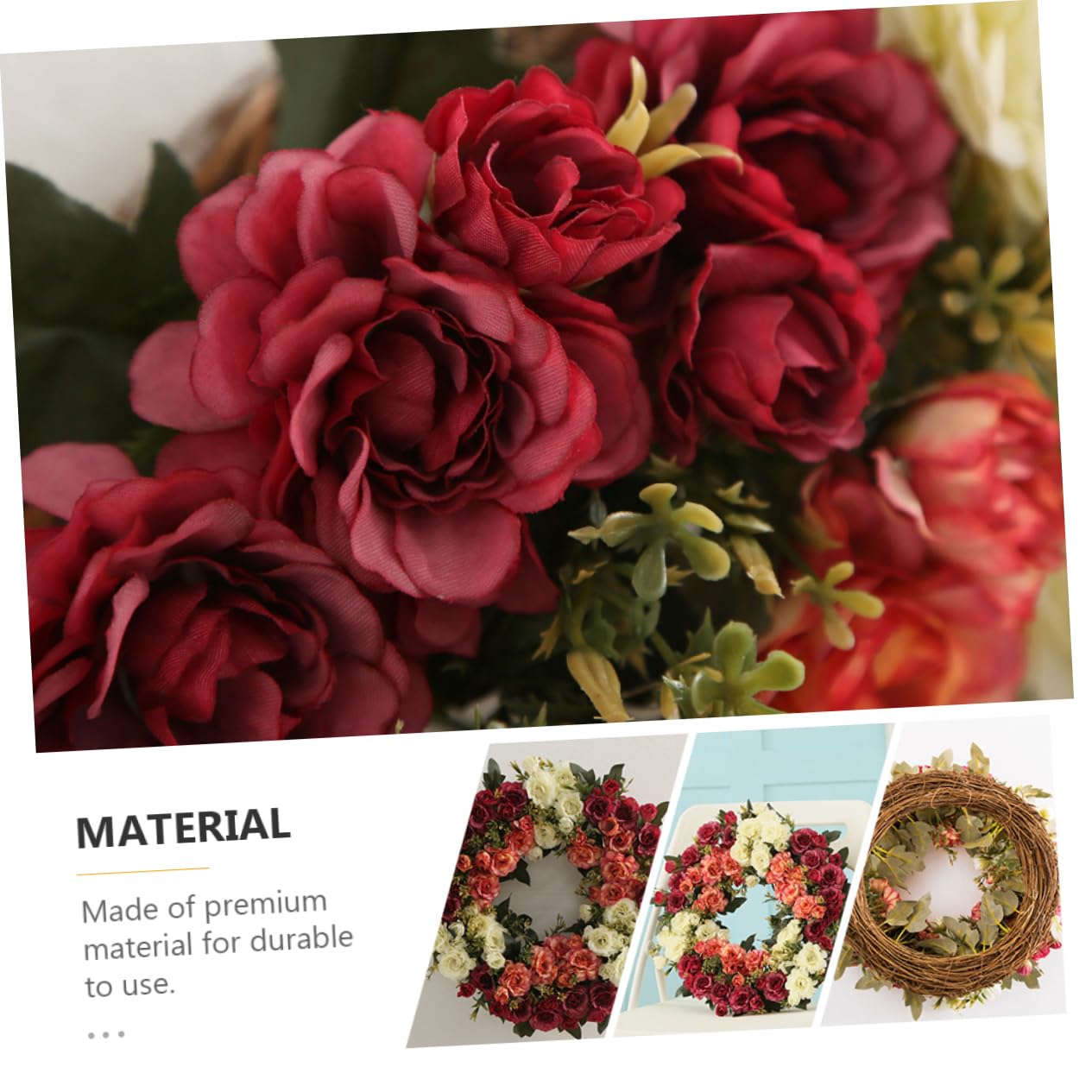 Künstlicher Rosenkranz, Dekorative Girlande für Tür und Wand | Rattan und Spun Silk, Selbstgemacht und Weihnachtsdeko, Blumenkranz mit Rosen Dekor