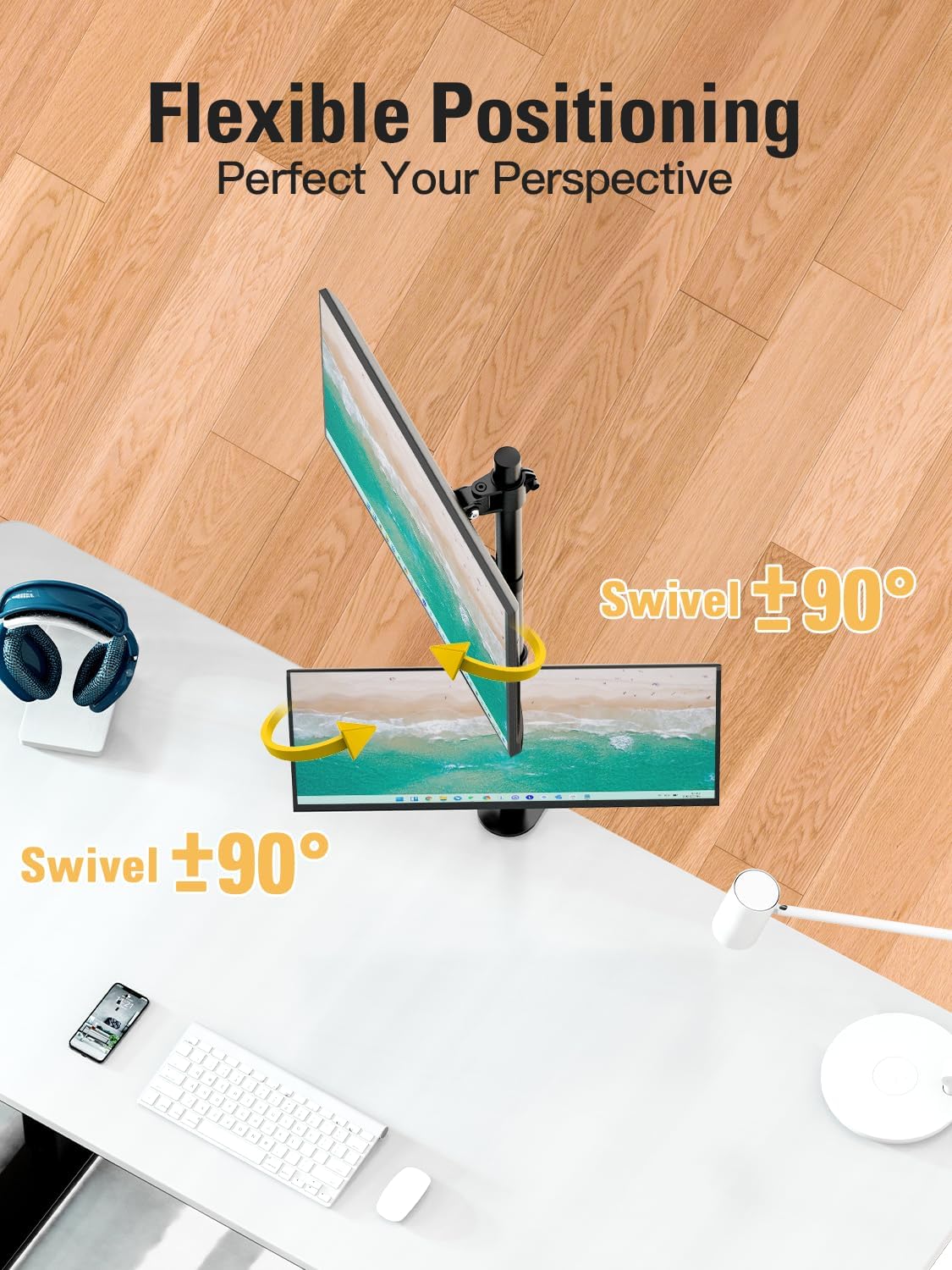 Stable Vertical Dual Monitor Stand, Stacked Monitor Mount for 2 Screens Up to 32 inch, Full Motion Monitor Desk Mount with Swivel, Tilt, Rotation, Holds 17.6 lbs Each, Max VESA 100x100mm