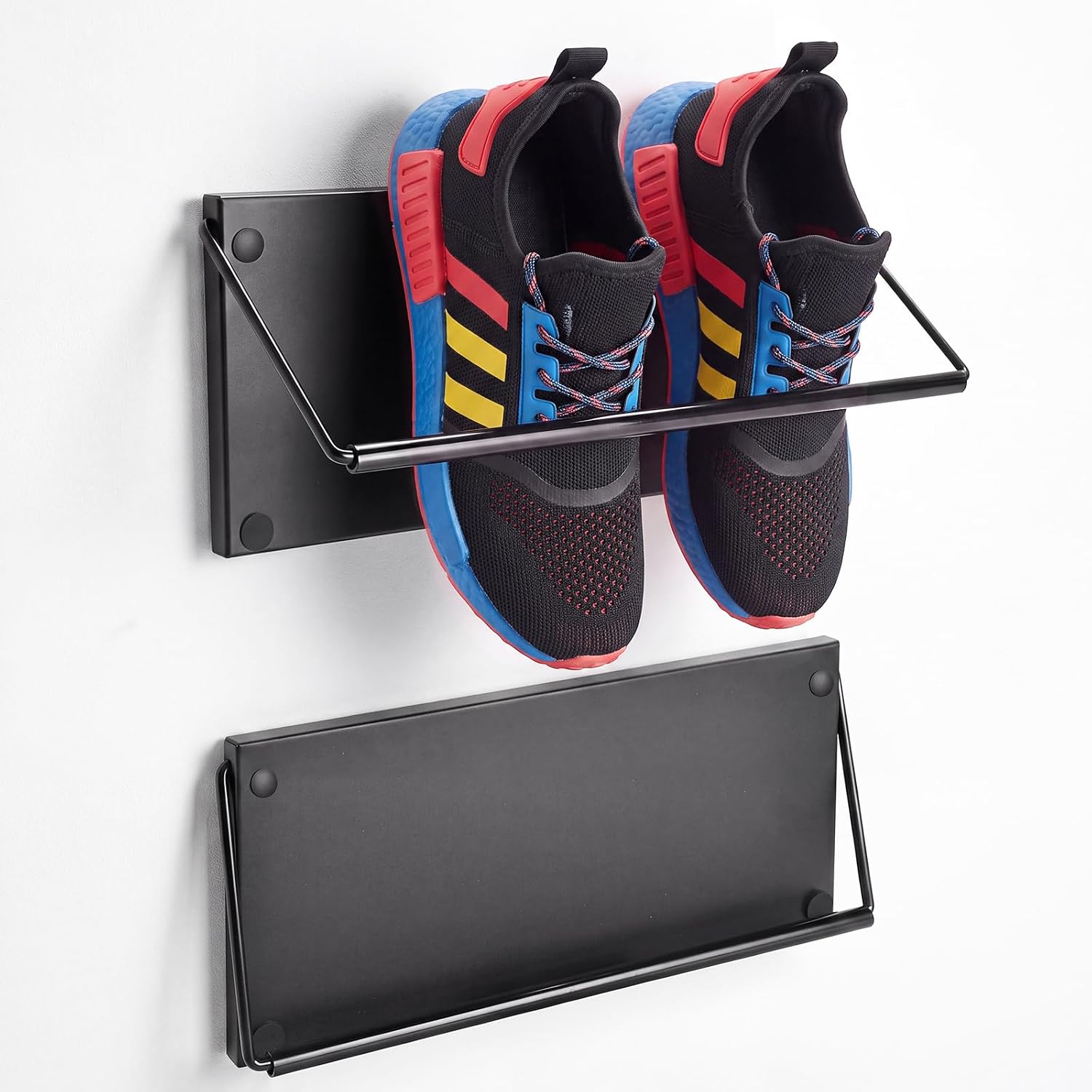 Foldable Shoe Rack 2 Pack, 12 Inch Wall Mounted Shoe Storage, Hanging Metal Shoe Holder Organizer for Entryway Closet RV, Holds Slippers Sneakers Flats, Black