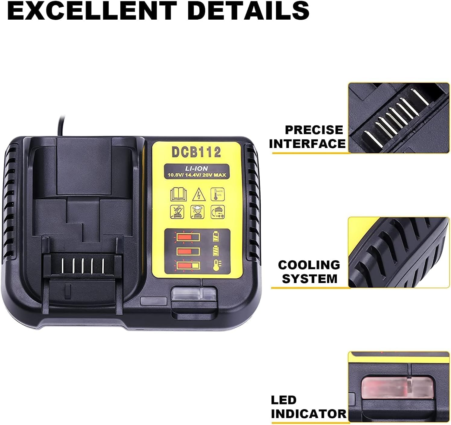 DCB112 Replacement Battery Charger for 20V Charger DCB101 DCB105 DCB115 DCB107,Compatible with 12V&20V/60V MAX Lithium-Ion Batteries DCB206 DCB204 DCB230 DCB240 DCB120 DCB126 DCB612 DCB609 DCB606 - Image 4