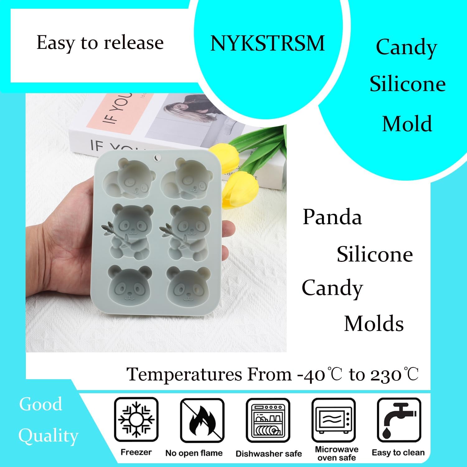 6 Cavity Panda Silicone Candy Molds For Candy Chocolate Cake Topper Jelly