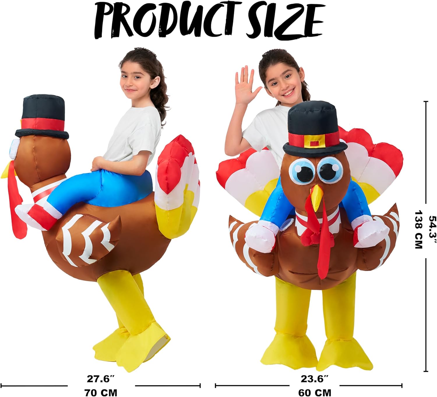 One Size Spooktacular Creations Thanksgiving Turkey Inflatable Costume for Kids, Blow up Costume Riding a Turkey Ride-on for Halloween Party, Cosplay event, Halloween Inflatable Costumes for Boys and Girls
