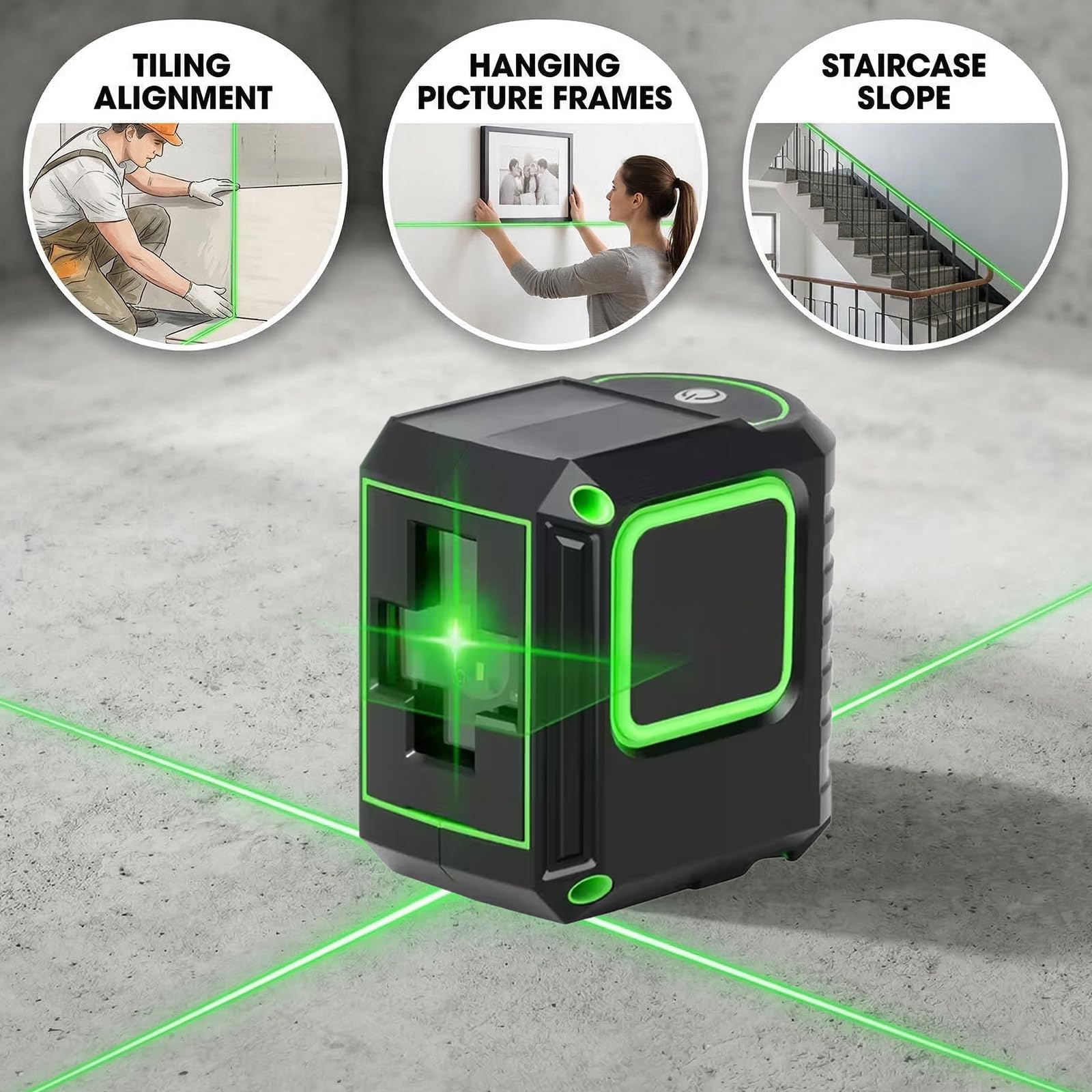 Laser a linee incrociate con treppiede, livella laser a croce verde, laser a 360°, autolivellante, con treppiedi da 1 m, laser a croce da 30 m, per interni ed esterni, cantieri fai da te