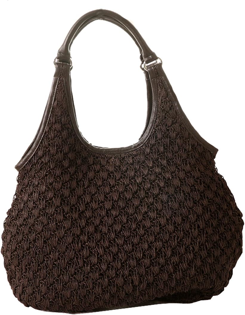 Mayshe Women's Simple Stripe Color Woven Straw Beach Bags Shoulder Bags Tote Shopping Handbags Chocolate