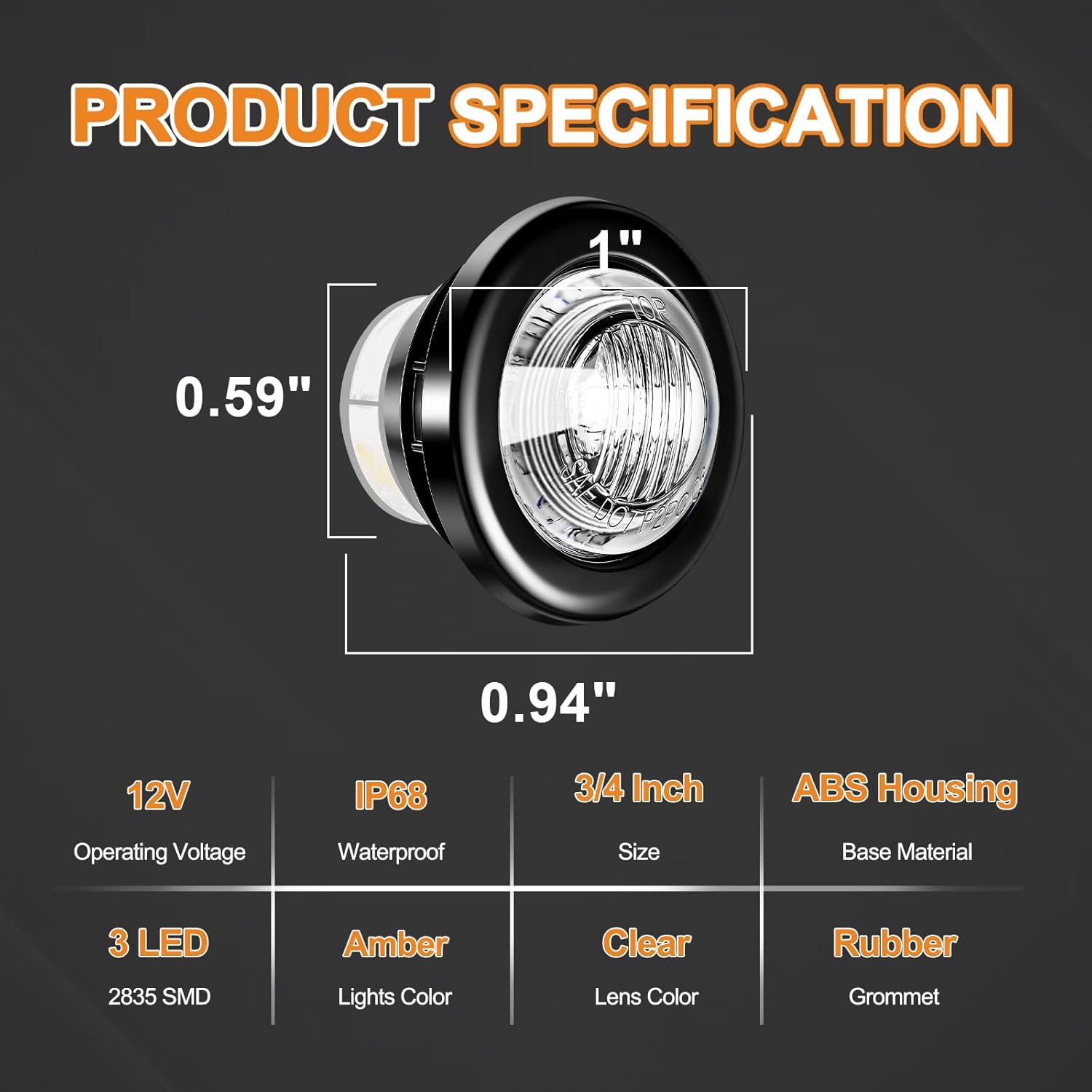 20PCS 3/4" Strobe Flash+Steady Marker Lights Dual Function LED Trailer Side Clearance Tail Round 12V Brake Stop Turn Signal Warning Lamps for Trailer Truck Bus ATV UTV Van RV (20 Amber)