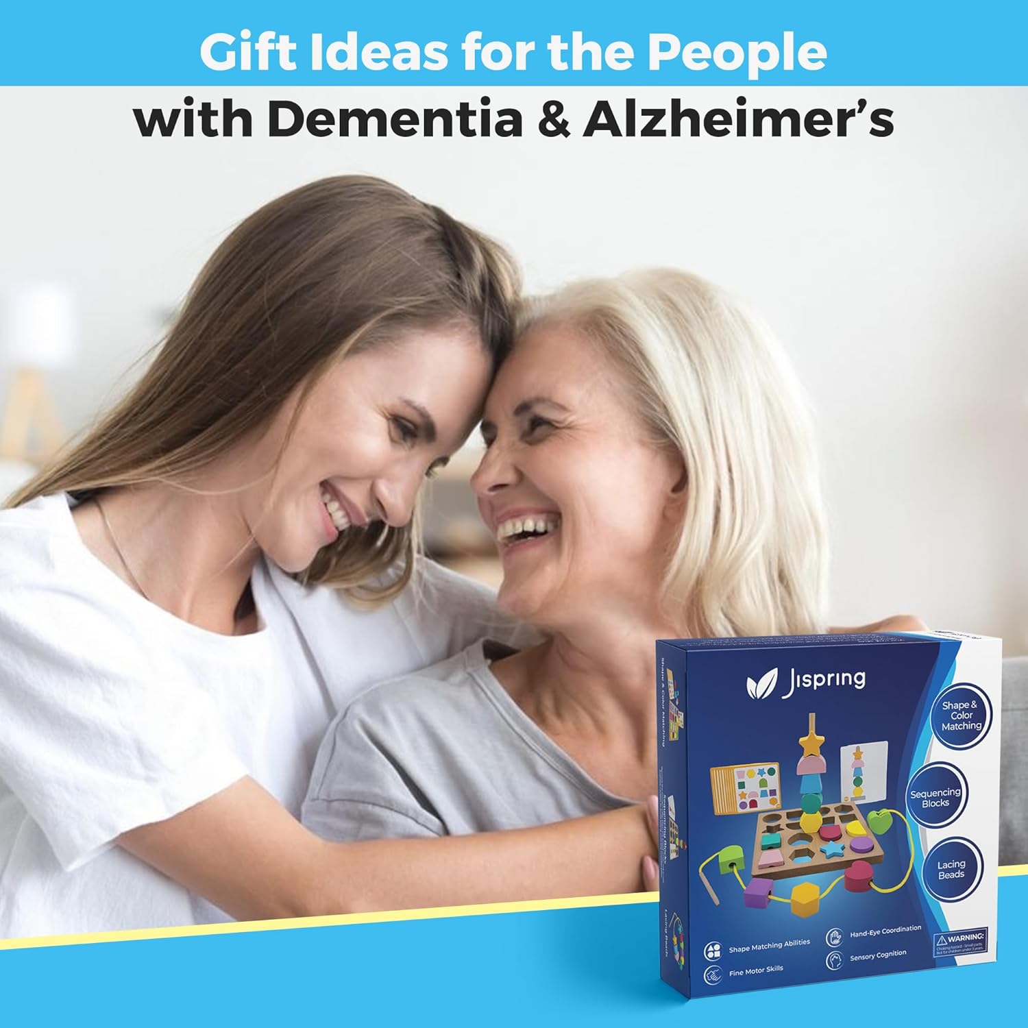 Jispring Silicone Stacking & Nesting Toys, 3-in-1 Wooden Shape Sorters, Sequencing and Lacing Beads, Products for People with Dementia and Alzheimers, Anxiety Relief