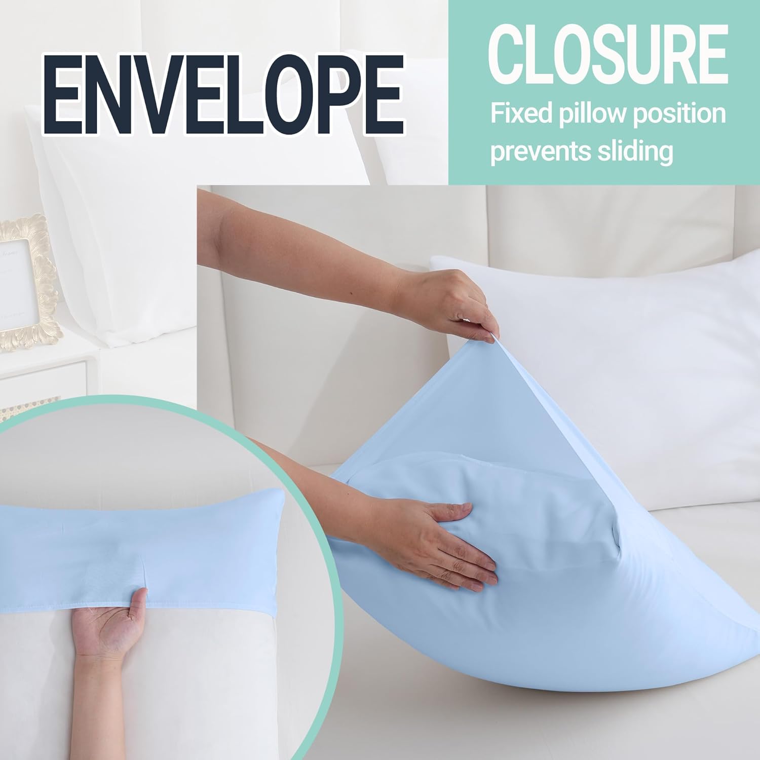 ZPECC Pillow Cases Standard Size Set of 4, 20x26 Envelope Closure Pillowcases, Soft Plain Brushed Microfiber Covers Hypoallergenic Breathable, Light Blue - Image 5