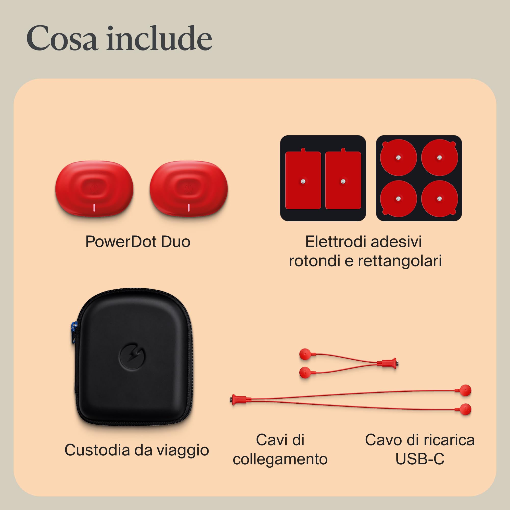 PowerDot 2.0 Duo Red - Dispositivo TENS Intelligente - Elettrostimolatore Muscolare Wireless Controllato con App - Accelera il Recupero, Migliora la Forza, Allevia il Dolore (Rosso)