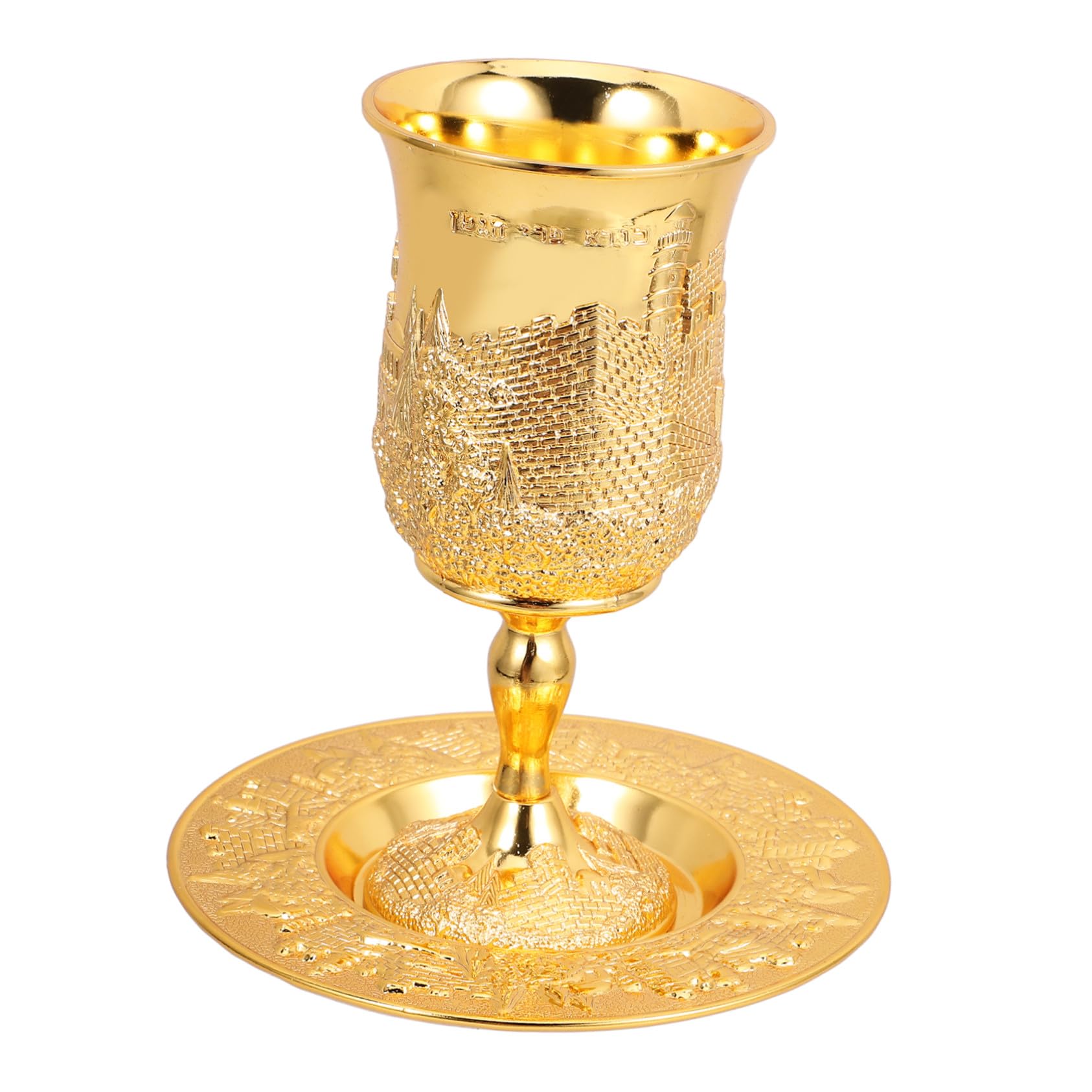 Coupe à vin Kiddush avec plateau doré anti-taches pour table de Shabbat