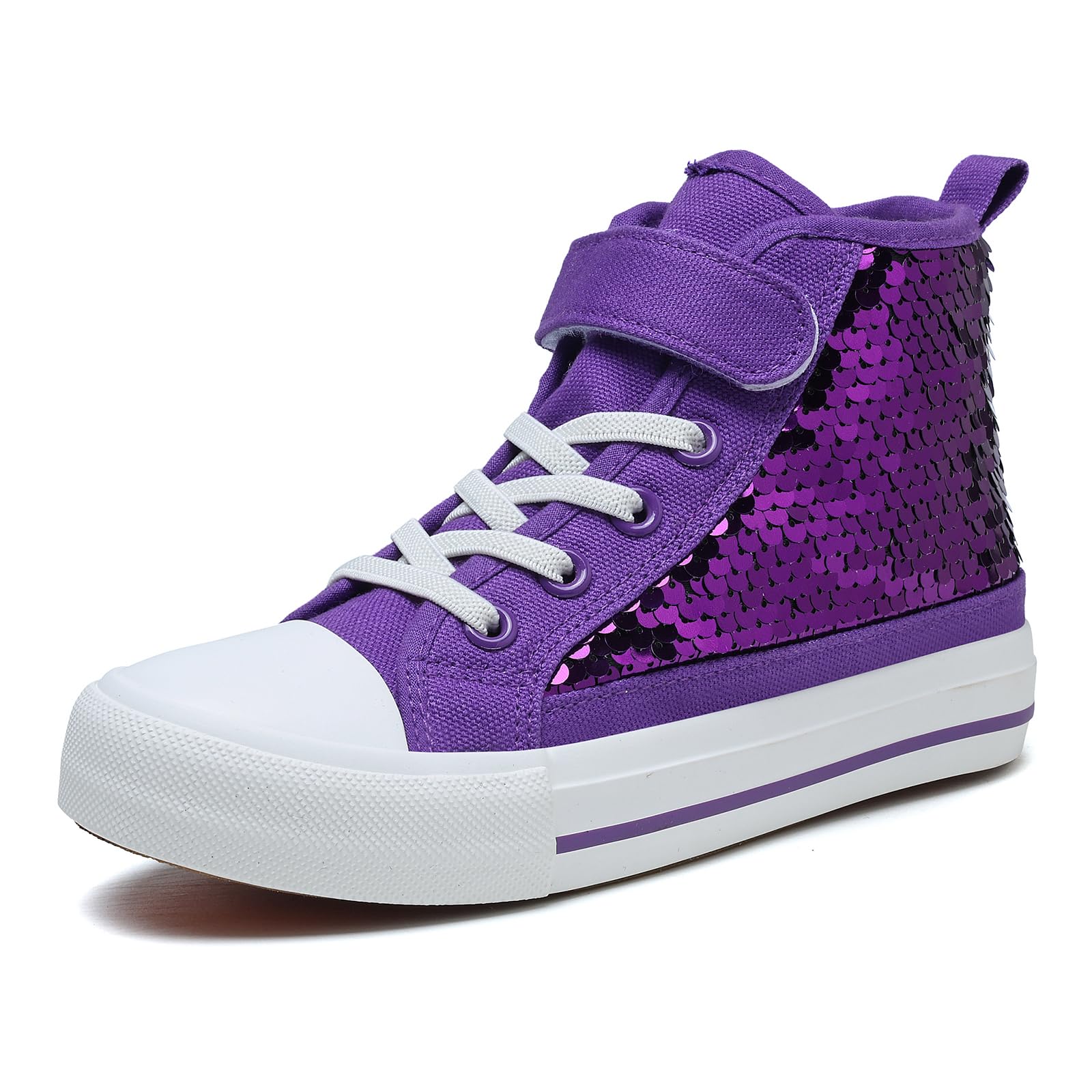 Zoroadke Kids Sparkle Sequins High Top Casual Adjustable Strap Canvas Shoes Girls and Boys Glitter Sneakers