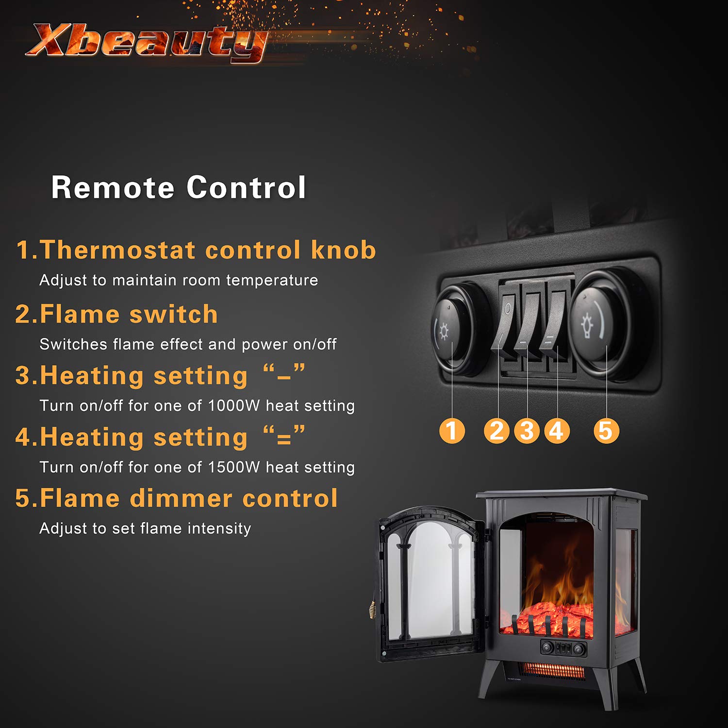 Xbeauty Electric Fireplace Stove, Freestanding Fireplace Heater with