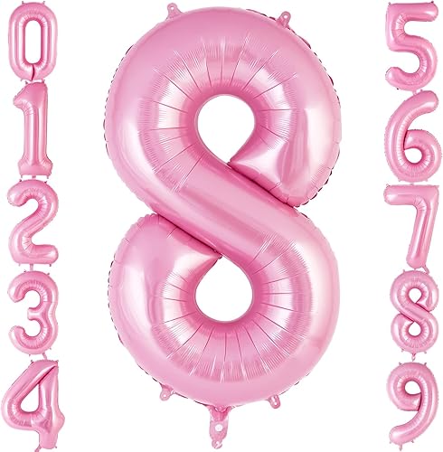 Globo rosa del número 8 de 40 pulgadas, globos grandes de aluminio con helio, globos gigantes gigantes de Mylar número 8 para fiestas de cumpleaños
