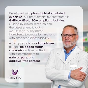 Vitisfera Resveratrol Syrup – 100mg Trans Resveratrol (Veri-te®) - 50mg Grape Seed Extract - 25mg Quercetin – 150ml - Forest Fruits Flavored