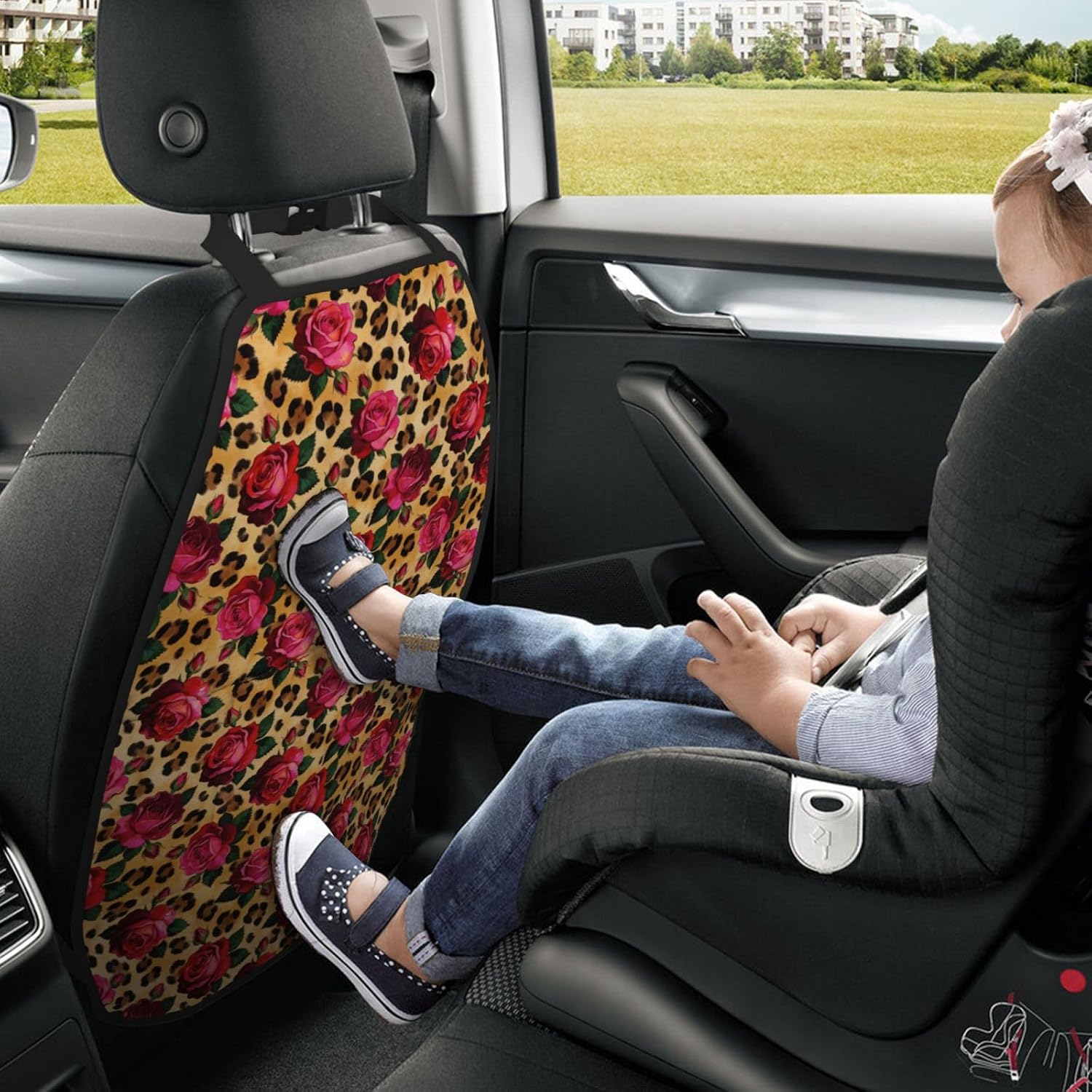 Car Seats Back Protector 2 PCS with 3 Pocket Organizer, Car Seat Back Protectors For Vehicles To Protect From Dirt Scratches Mud for Jeeps Trucks and Cars SUV - Leopard Pattern Rose