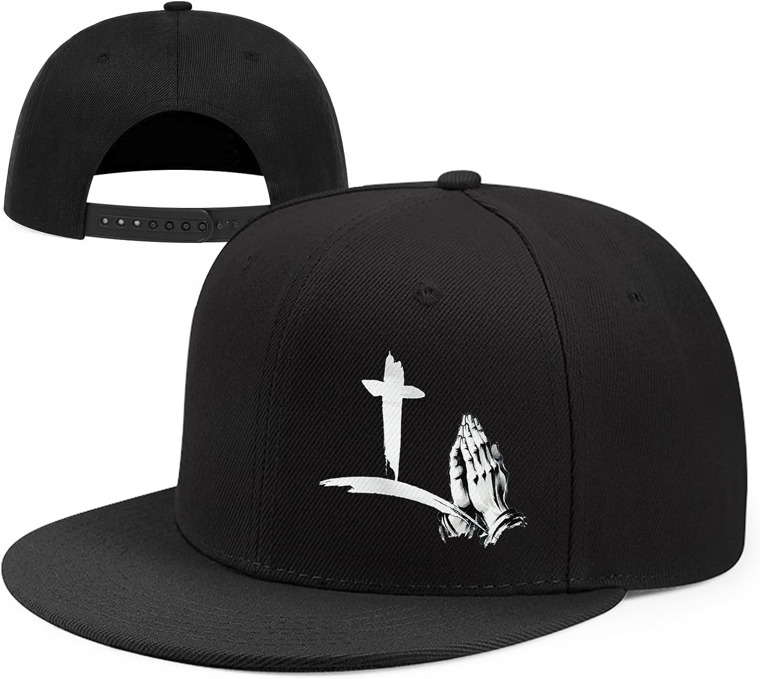 Christian Cross Snapback Hats Adjustable Baseball Cap for Men Cool Praying Skeleton Hand Hat for Men Black Flat Bill
