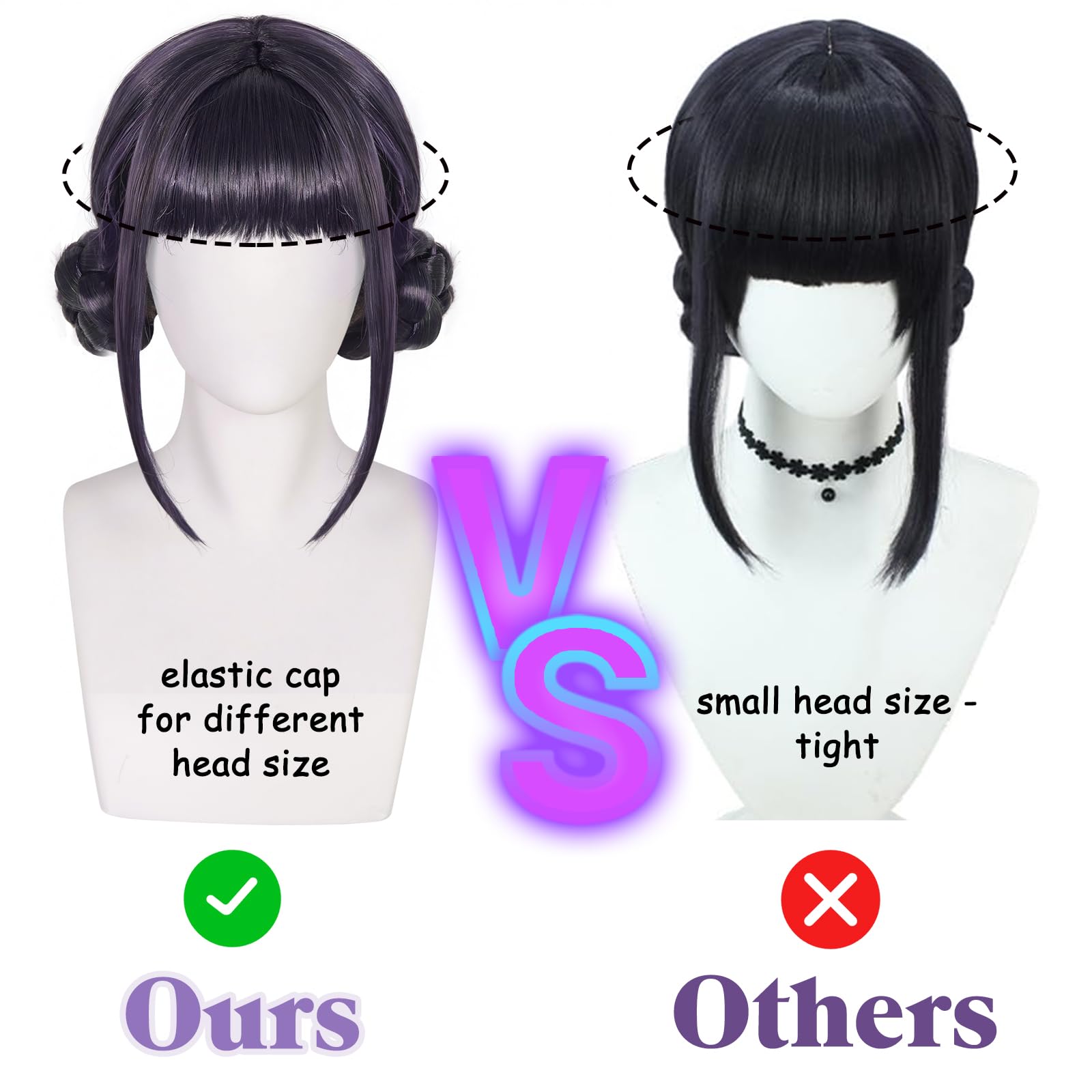 Short Black Purple Cosplay Wig with 2 Buns for Halloween KIDS SIZE Amazon.com: ColorGround Short Black Purple Cosplay Wig with  main image 2