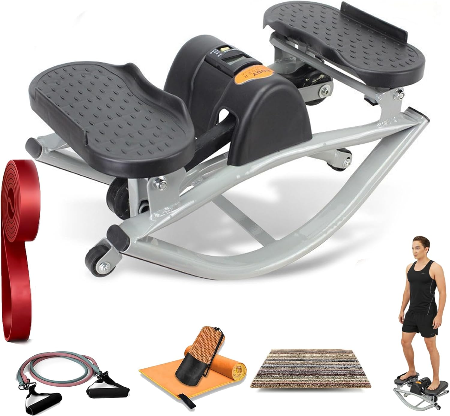 Rocking Stepper- Full Body Low-Impact Cardio Workout, Rocking Stepper Side to Side Lateral Fitness Machine with Digital Display, Resistance Bands & Non-Slip Mat, 330 Lbs