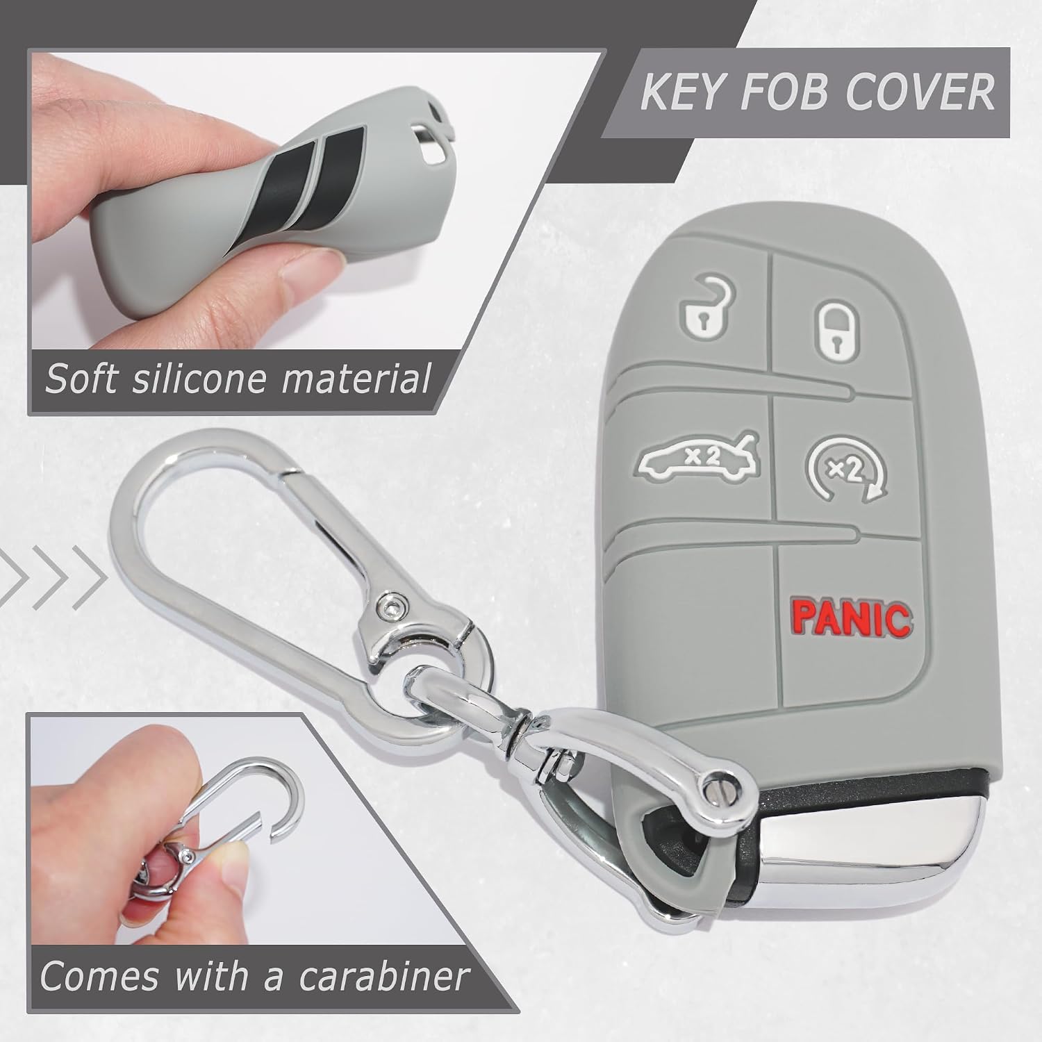 Key Fob Cover for Dodge Soft Silicone Car Key Cover Fit for Dodge Jeep Durango Challenger Journey Dart Charger Cherokee Light Grey Car Key Case image 3