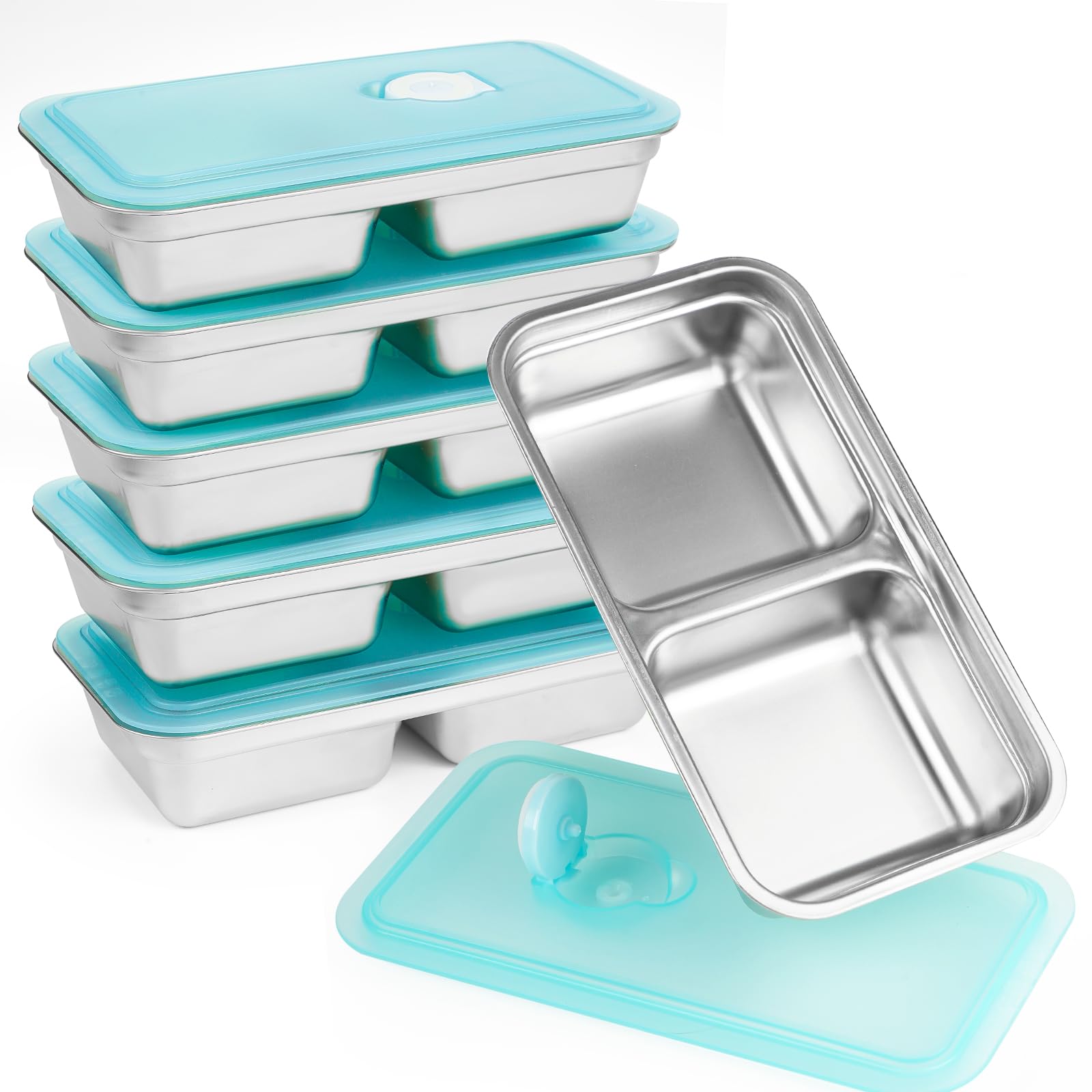 6 contenitori riutilizzabili per snack Grab and Go, in acciaio inox, a doppio scomparto, per lavastoviglie, condimenti con coperchio, per snack, salse, da asporto, viaggi e attività