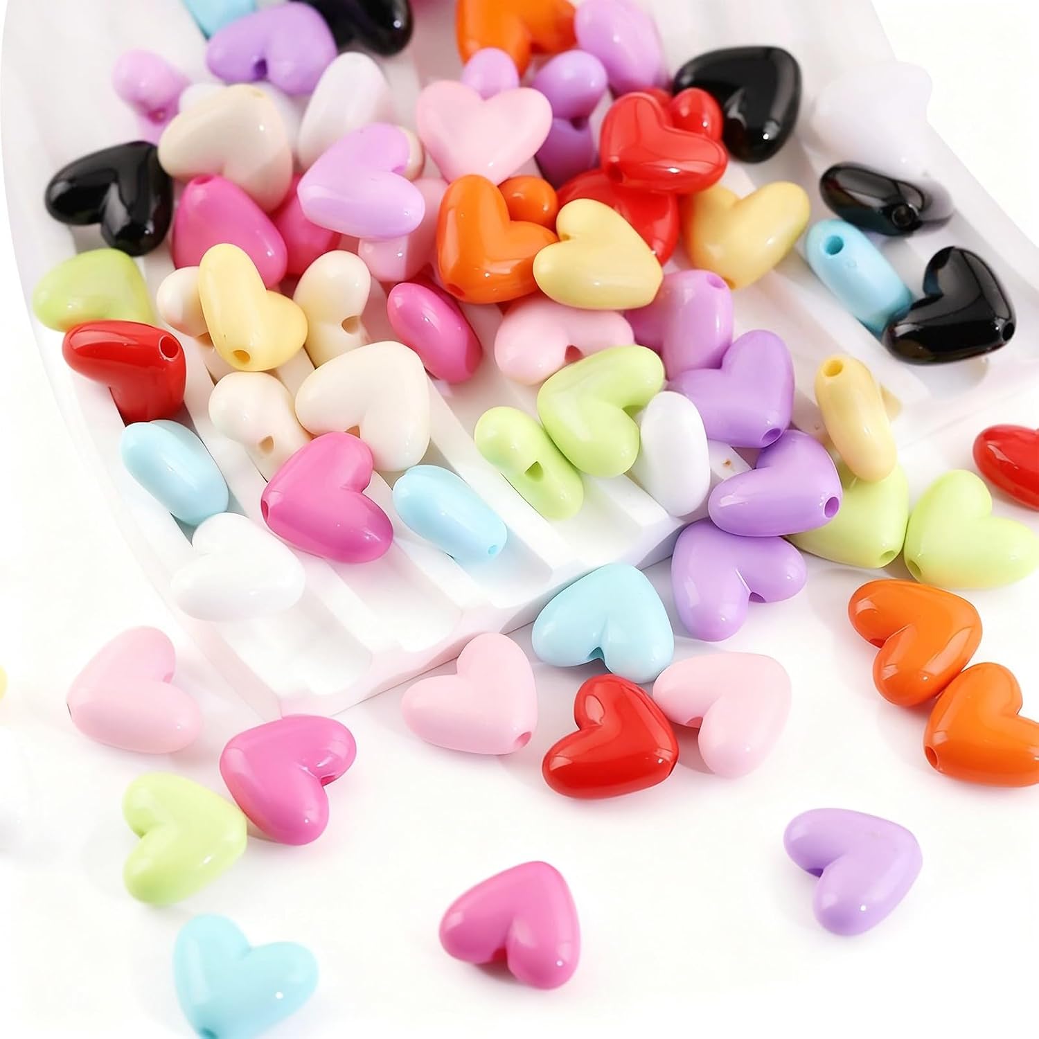 100pcs Colorful Heart Beads 15x17 mm Cute Acrylic Love Heart Aesthetic Charms Bulk for Pens Keychain Bracelet Necklace Earring Jewelry Making DIY Crafts Beading Supplies