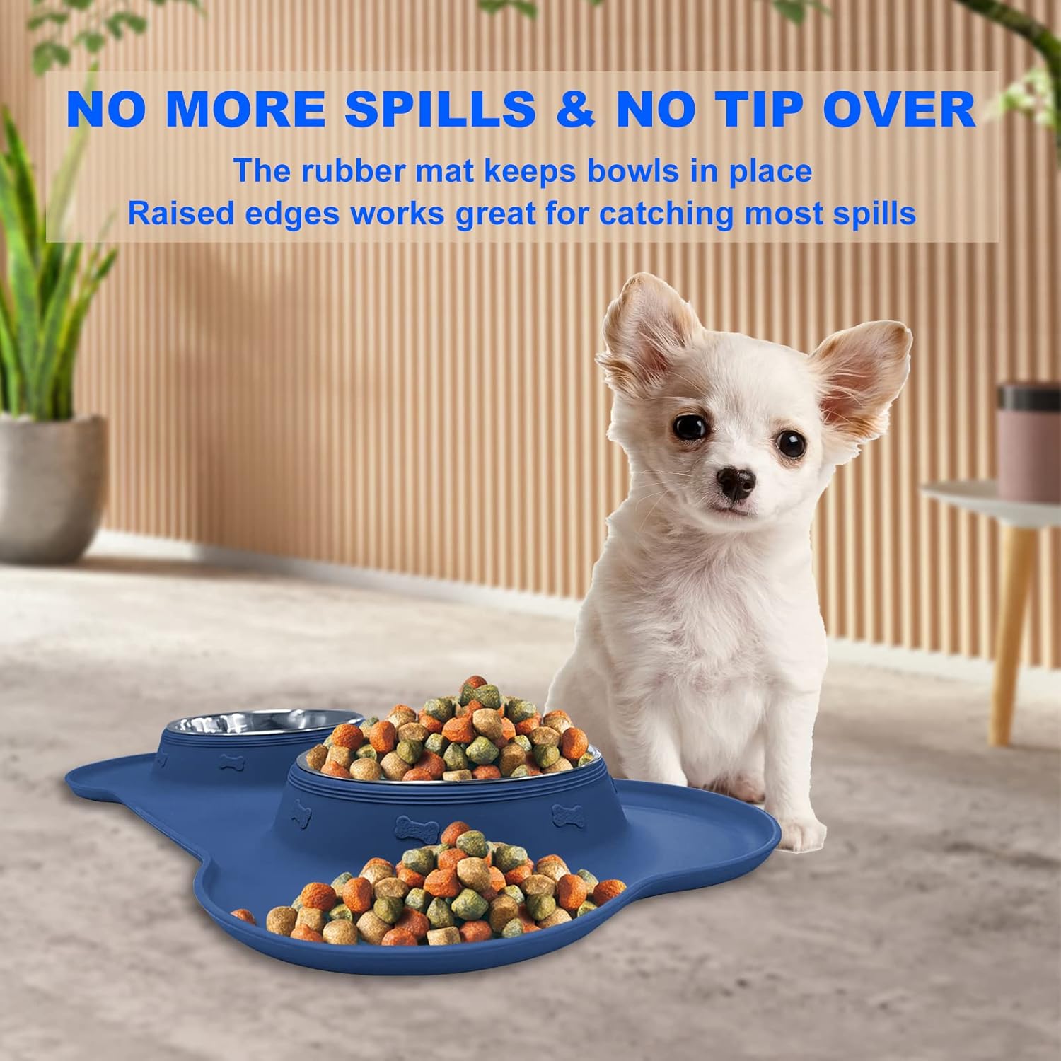 AsFrost Dog Food Bowls Stainless Steel Dog Food and Water Bowl Set, Dog Bowls No Spill Non Slip Silicone Mat, Dog Dishes for Small Medium Size Dogs Cat Puppy Pet Food Feeding Bowls, Blue, 12oz