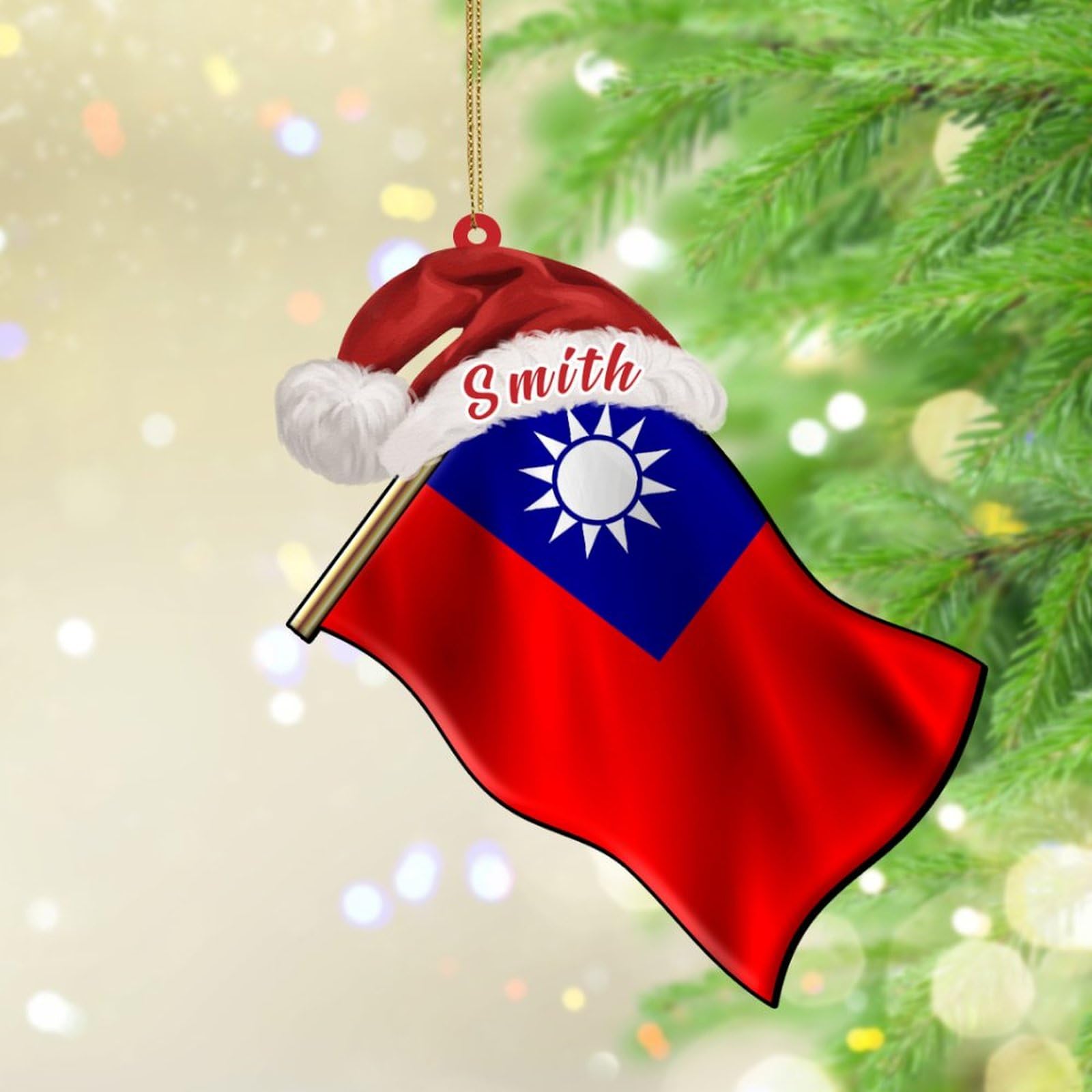 Autravelco Style-6 Taiwan Flags Red Santa Hat Ornament Keepsake State Flag Travel Sports Round Christmas Tree Ornament Keepsake World Countries Flag International Festival Acrylic Christmas Bauble Tree Decorations