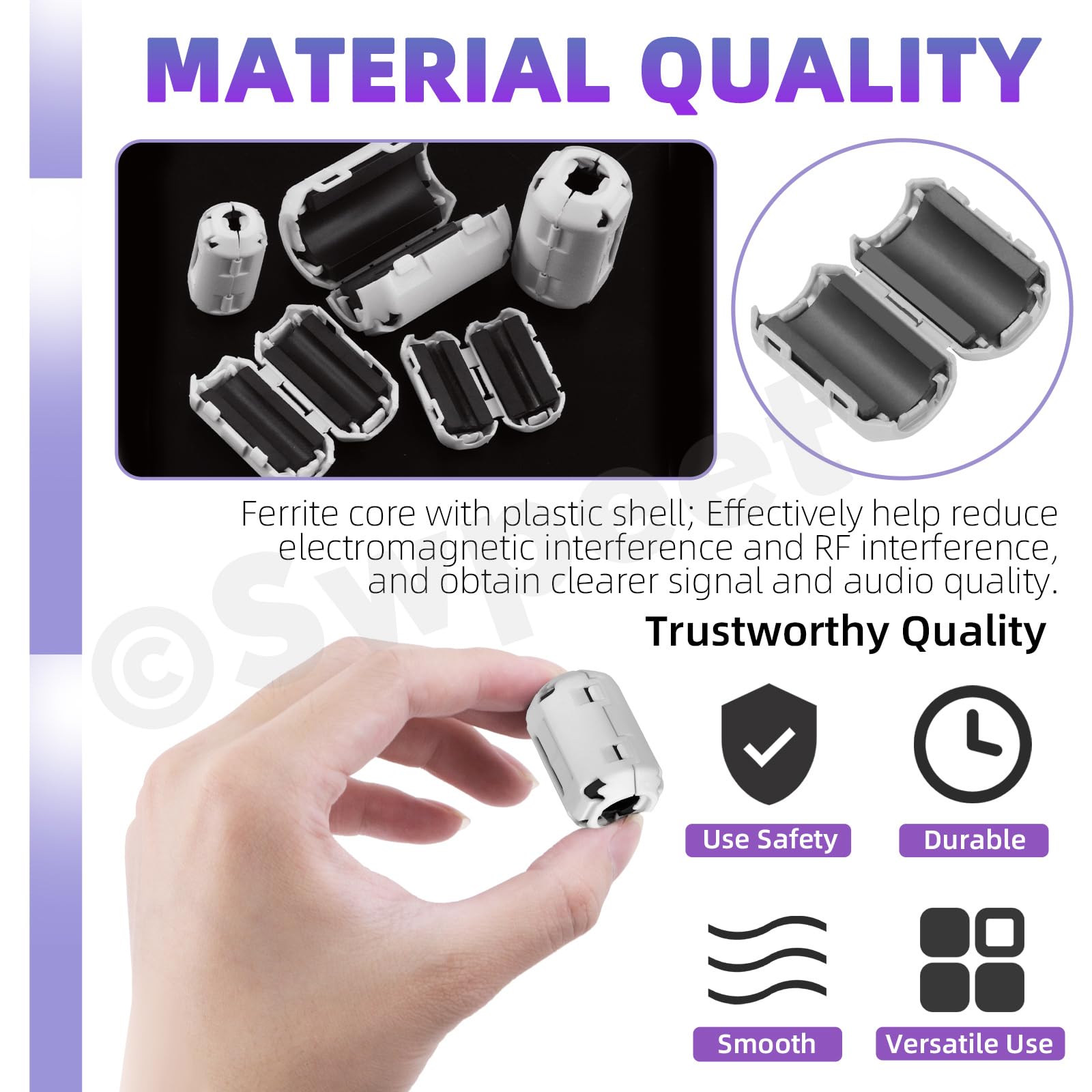 Swpeet 32pcs 7 Größen Grau Clip-on Ferrit Ring Kern mit Toroid Kern Sortiment Kit, RFI EMI Geräuschdämpfer Kabel Clip für 3,5/5/7/9/13/15/42 * 24 * 16mm Durchmesser HDMI USB Kabel