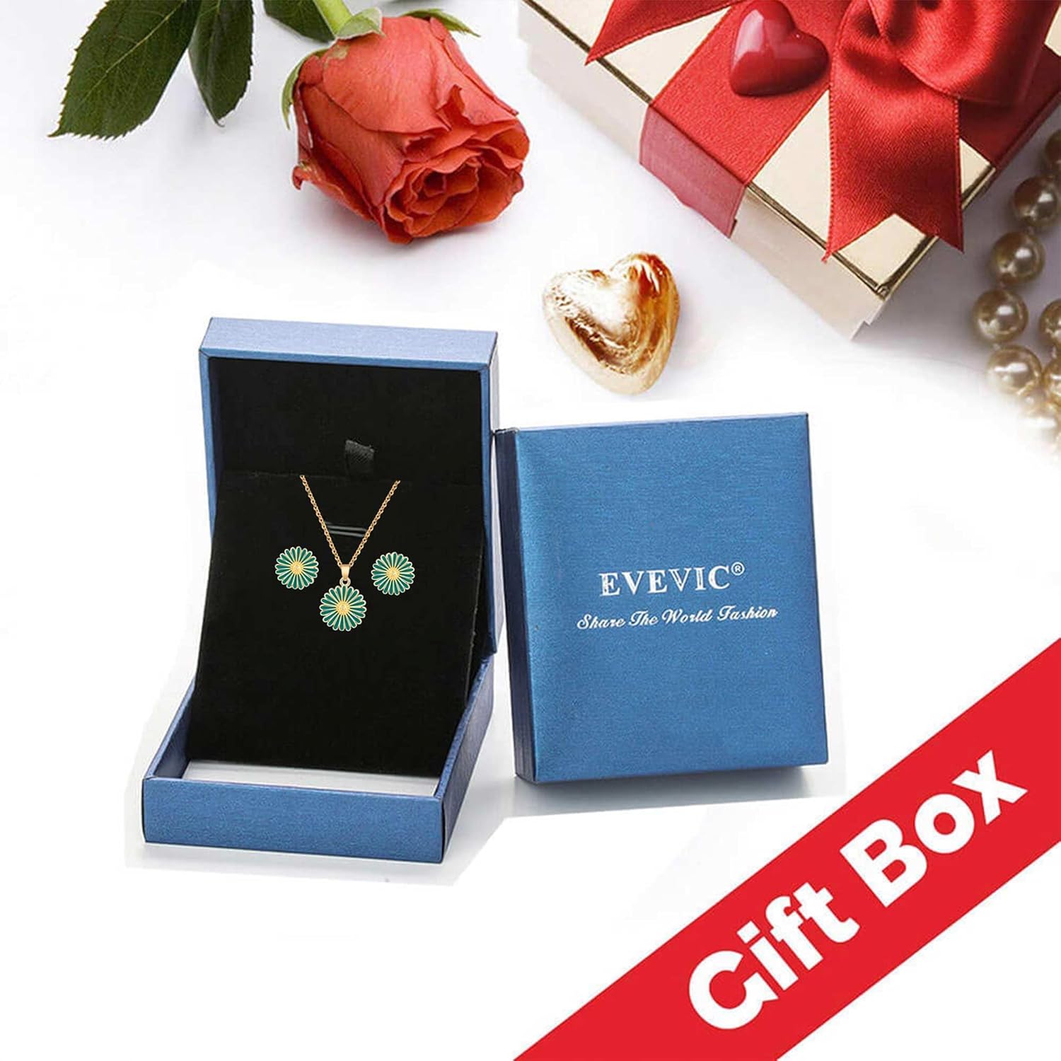 Daisy Flower Necklace Earrings Set for Women 18K Gold Plated Hypoallergenic Jewelry Sets