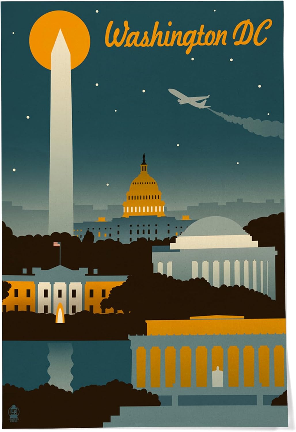 Lantern Press 24x36 Inch Giclee Art Print Wall Decor, Washington, DC, Retro Skyline