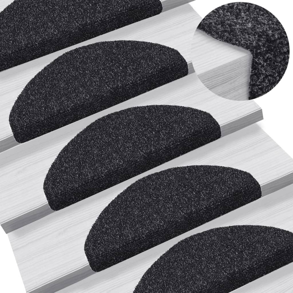 Stufenmatten Selbstklebend 10 Stück 65x21x4 cm Schwarz Halbrund Groß Treppenstufen Matten, Teppich Innen für Treppen, rutschfest Stufenmatten Treppenteppich