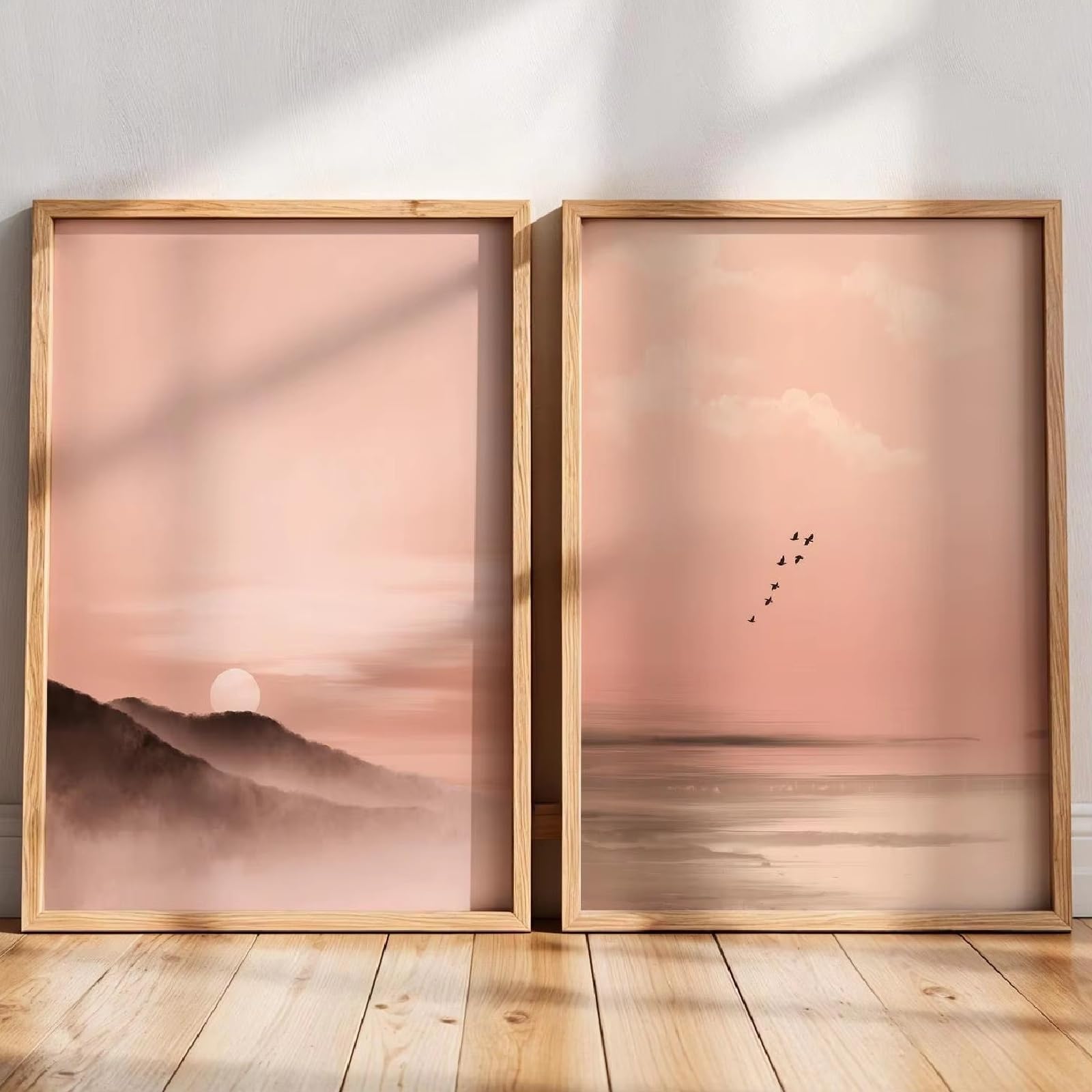 2pcs/set Minimalist Canvas Wall Art, Abstract Landscape Posters with Sage Green Sunset Design, Bedroom Decor, Living Room Decor, Home Decor, Frameless (40x50cm,F)