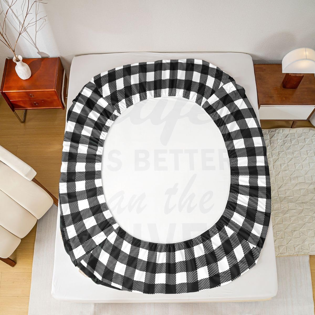 Erosebridal Rustic Lodge Cabin Bed Sheets Black White Brown Fitted Sheet Full Size, Vintage Farmhouse Sheets Retro Lake River House Bedding, Nature Countryside Bed Cover 3pcs (Deep Pocket)