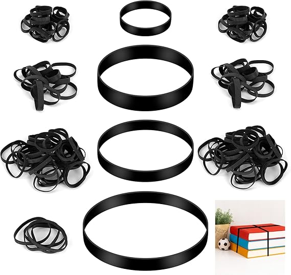 YAKLEE Rubber Bands 85Pcs Black Elestic Bands Heavy Duty Thick Rubber