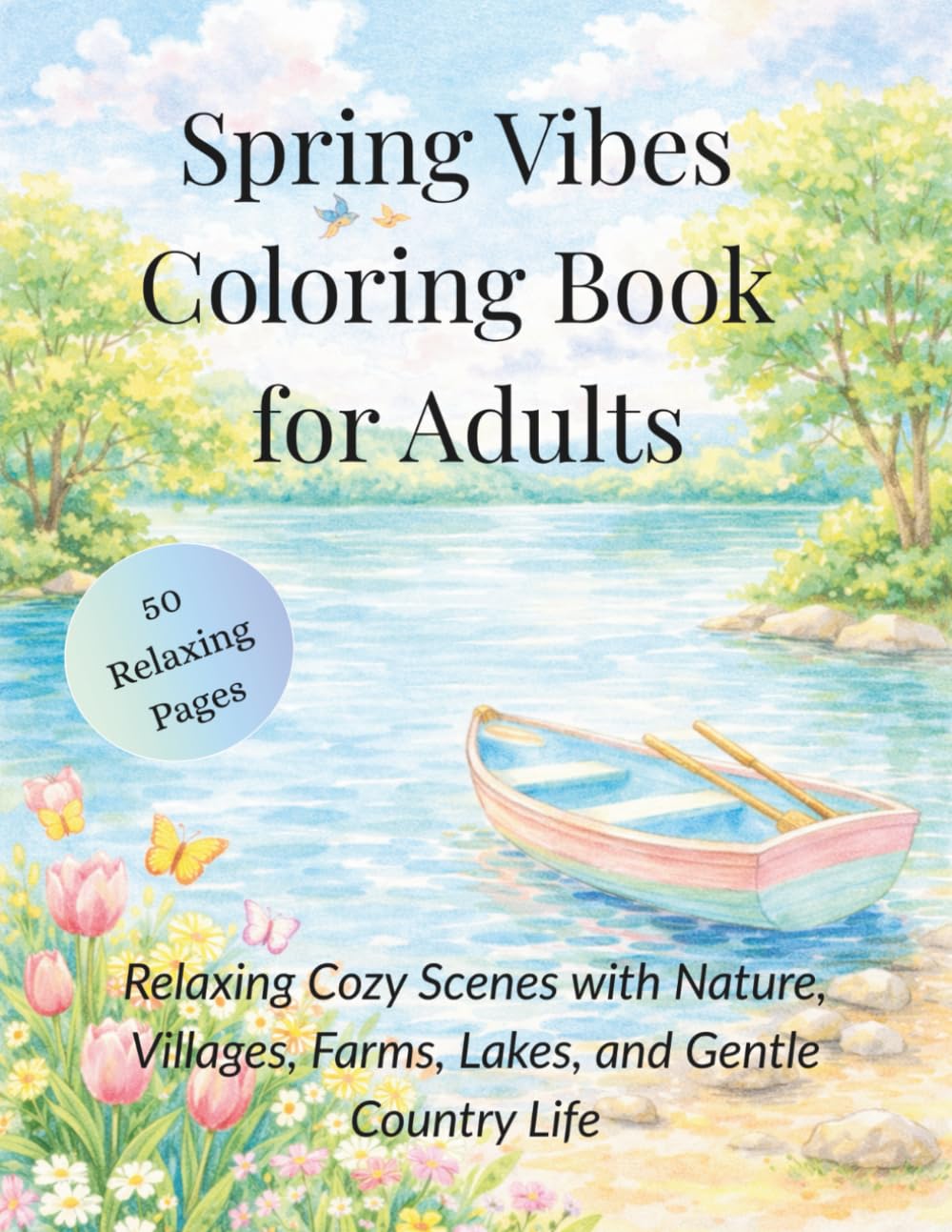 Spring Vibes Coloring Book for Adults: Relaxing Cozy Scenes with Nature, Villages, Farms, Lakes, and Gentle Country Life