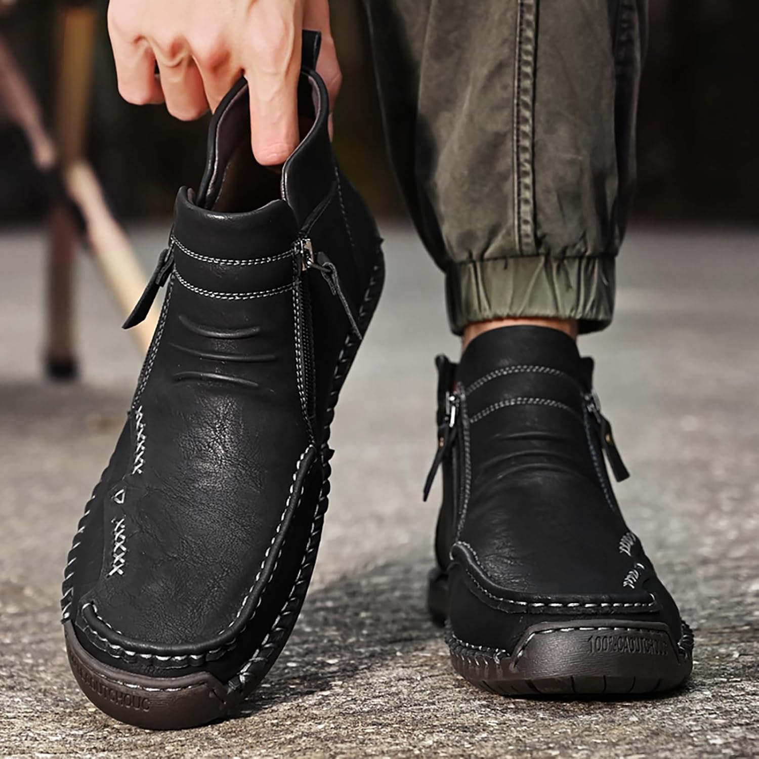 Men's Leather Chukka Ankle Boots Handmade High Top Ankle Boots