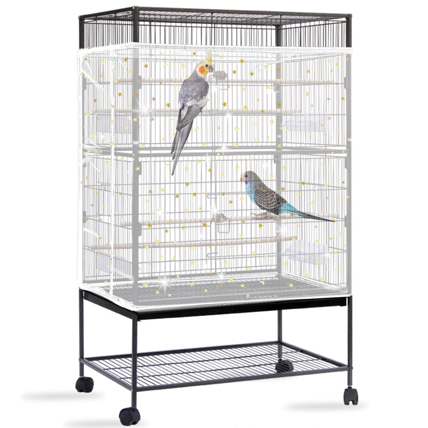 Daoeny Bird Cage Seed Catcher, Large Bird Cage Cover, Adjustable Soft Airy Nylon Mesh Net, Birdcage Cover Skirt Seed Guard for Parrot Parakeet Macaw African Round Square Cages...