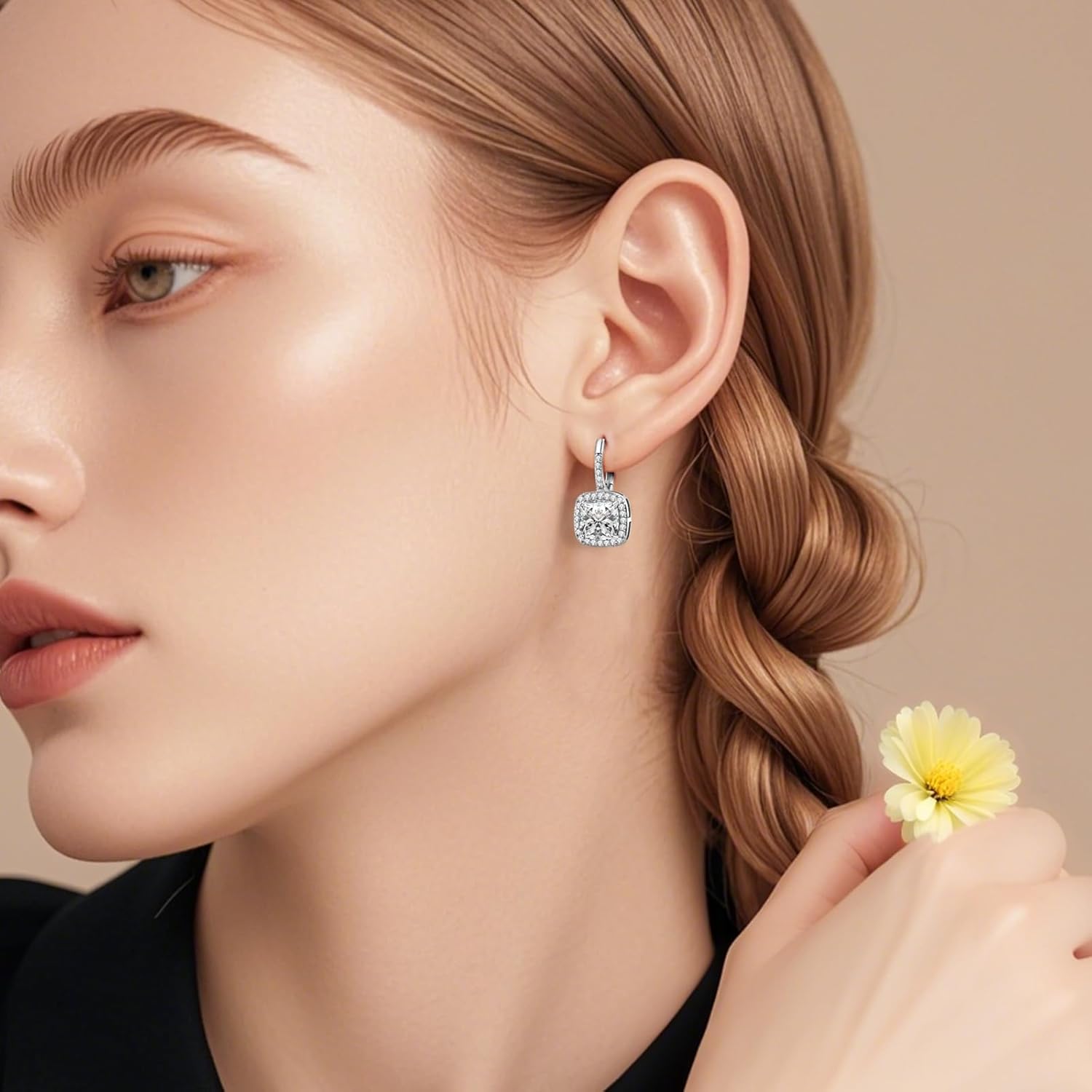 Princess Cut Dangle CZ Earrings for Women - 8MM Square Cubic Zirconia, Hypoallergenic Small Silver Huggie Hoop, Trendy and Chic Design - Image 2