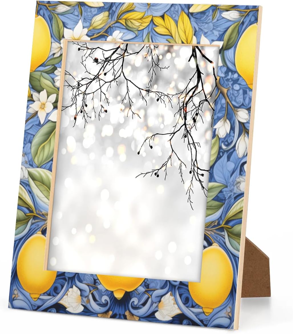 Yellow Lemon Picture Frame 8x10 Summer Fruit Leaves Lemon Photo Frame Fits 8 by 10 Inch Wall and Tabletop Display for Home Decor