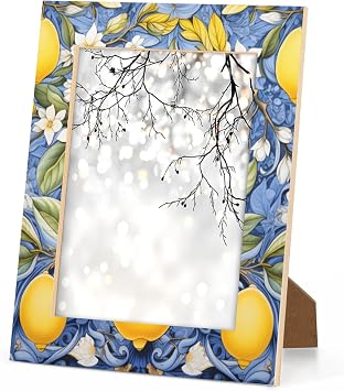 Yellow Lemon Picture Frame 8x10 Summer Fruit Leaves Lemon Photo Frame Fits 8 by 10 Inch Wall and Tabletop Display for Home Decor
