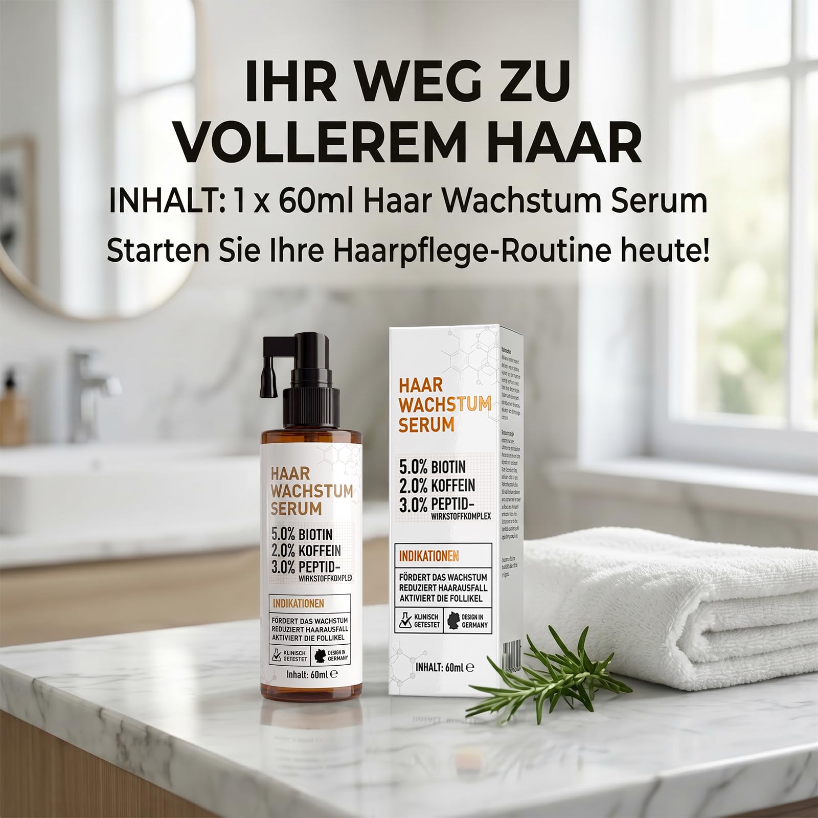 Haarwachstum Spray, Hair Growth Spray, Haarwachstum Beschleunigen, Serum Aktivierung Kopfhauterneuerungskomplex für Frauen und Männer Tägliche Haarpflege, 60 ml