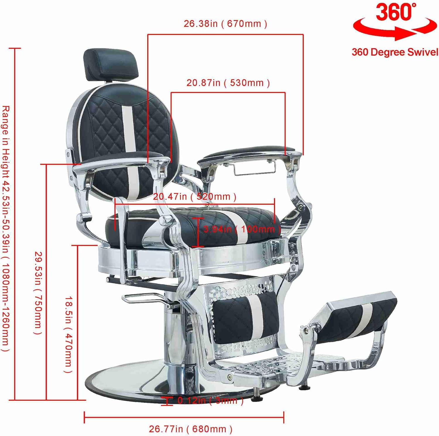 Vintage Barber Chair for Hairdressers Heavy Tattoo Shampoo Beauty Salon Equipment (Square)