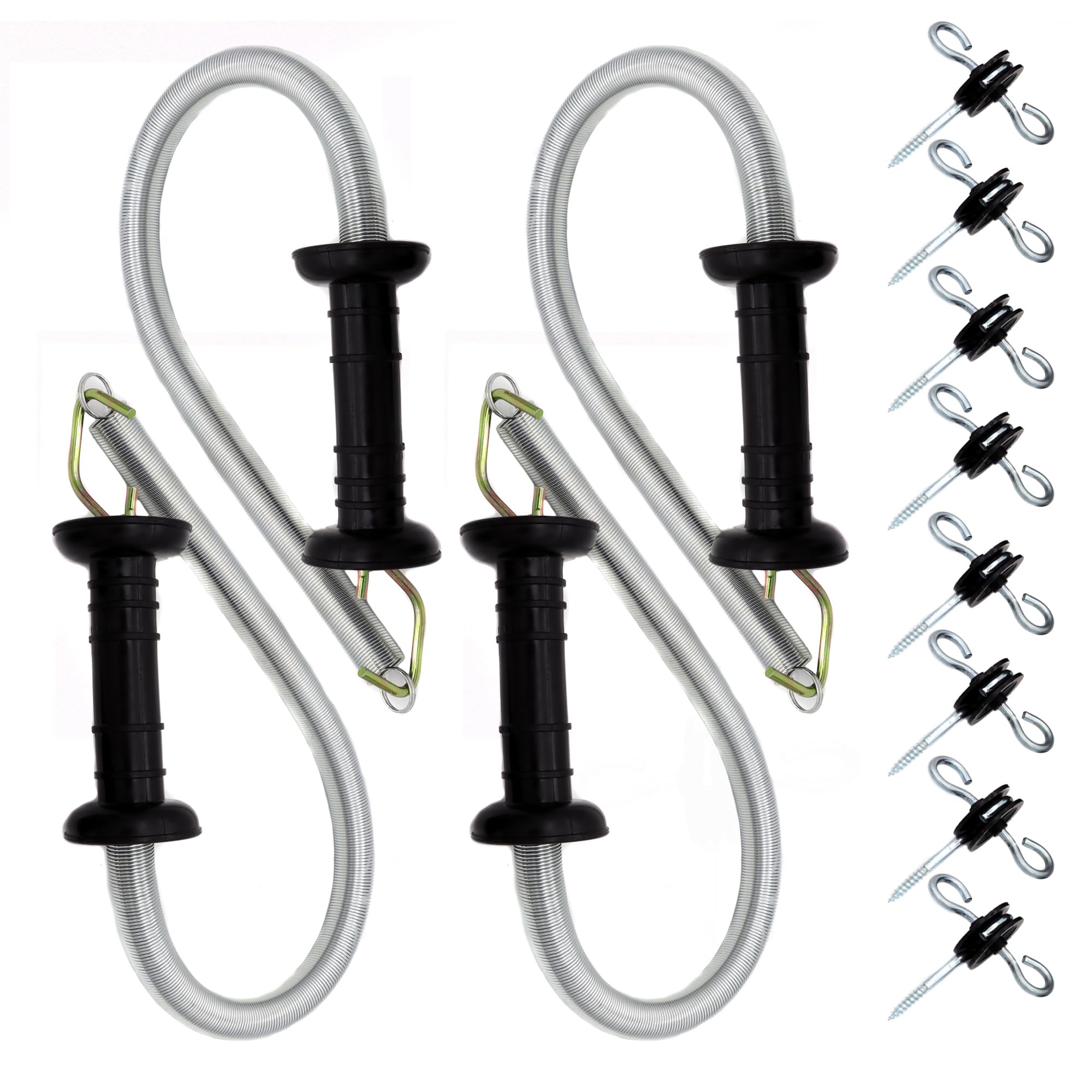 Kit di maniglie a molla per recinzione elettrica, set di maniglie per recinzione elettrica con ancoraggi, molla di tensione da 4 m (nero) (4)