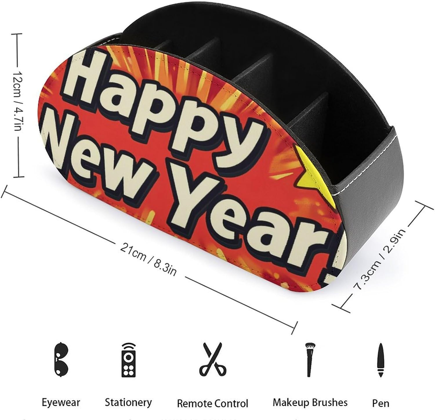 Happy New Year Remote Control Holder PU Leather Storage Box Desktop Organizer Office Supplies image 2