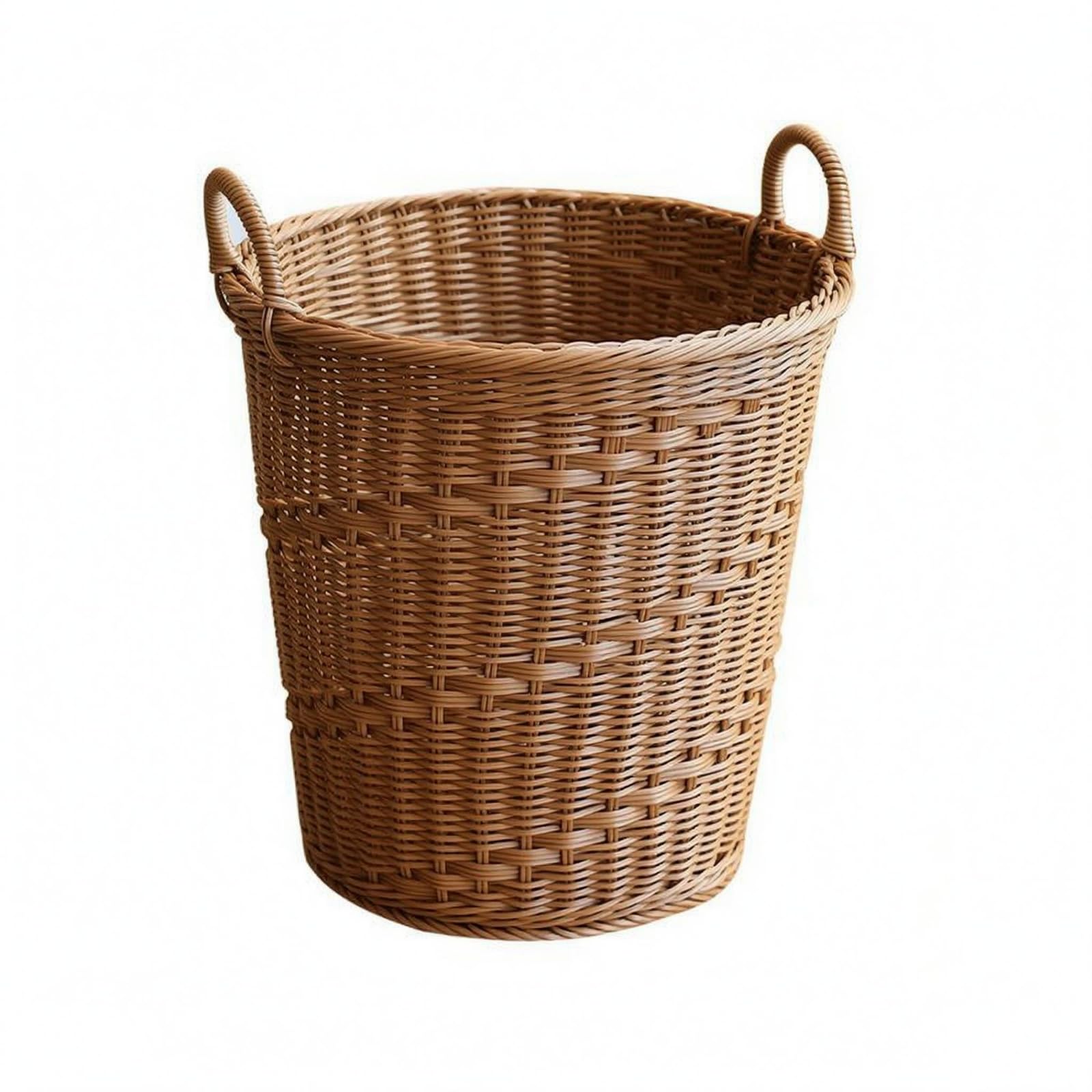 Cesto Portabiancheria Cesto Lavanderia Cesto Rotondo Cesto Intrecciato Contenitore Cilindrico in Rattan Sintetico, Marrone, Twill, 40x40cm, Con Anello In Acciaio Verniciato A Forno