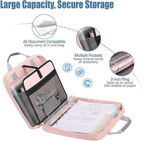 Miniatura 4 de MoKo Carpeta con cremallera, carpeta de 3 anillos de 2 pulgadas con cremallera, capacidad de 500 hojas con asa de correa para el hombro, organizador