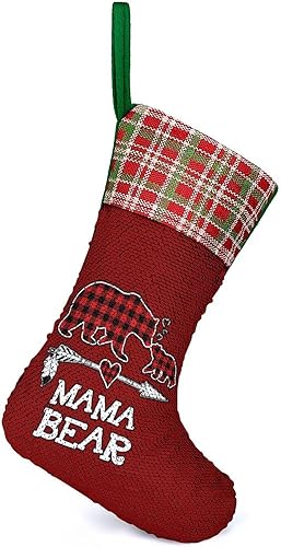 Miniatura 9 de Medias de Navidad de búfalo a cuadros rojos con lentejuelas, bolsa de regalo para fiestas de árbol de Navidad